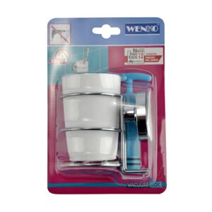 Wenko Vacuum Loc Milazzo Wall Toothbrush Cup White and Silver